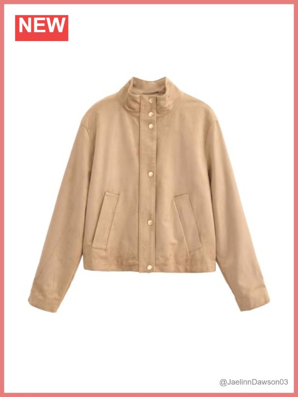 Faux Suede Cropped Jacket High Neck Utility Button Front Coat